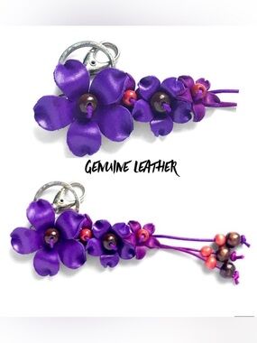 New Genuine Leather Handmade Women’s Flower Keychain